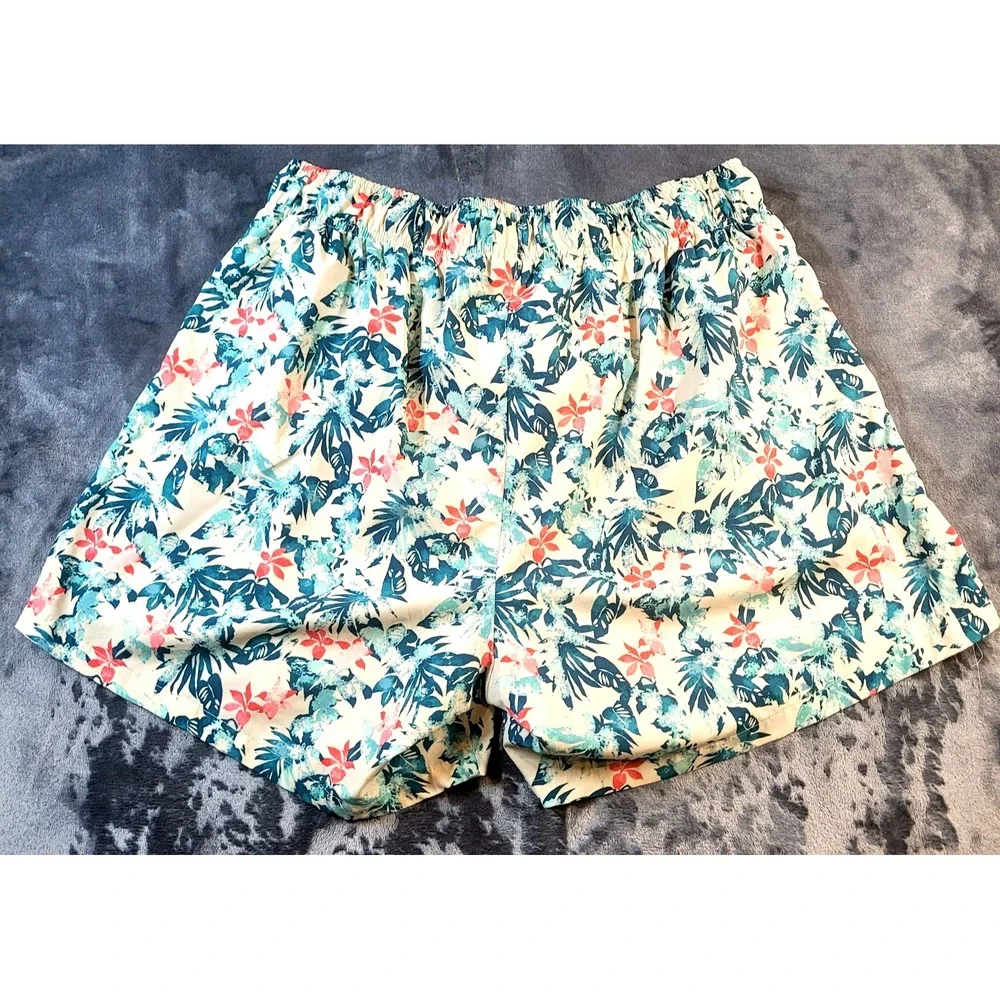Ocean Coast Floral Hawaiian Print Womens Lined Swim Trunks‎ Shorts Size 2X